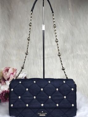 Kate Spade Emerson Place Serena Denim Pearl Quilt Shoulder Bag